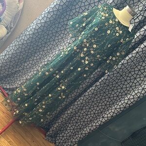 Baltic Born Green Dress with Gold Floral Embroidery